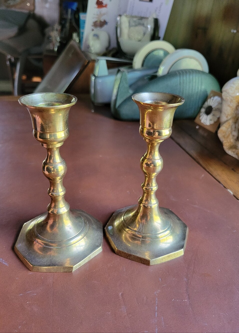 Shabbiria Arts India Pair Of Brass Octagonal Candlestick Holders